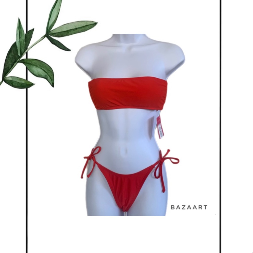 Xhilaration Red Bandeau Bikini Top and Bottom Set